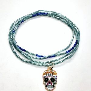 32 inch aqua/blue seed beads stretch wrap bracelet